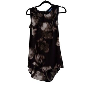 Simply Vera Vera Wang Black Floral Sleeveless Asymmetrical Hem Tunic Top Size S